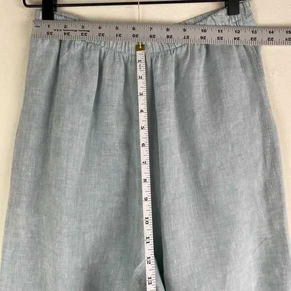 FLAX Linen Crop Pants Size S Robin's Egg Blue Pastel 25" Sustainable Lagenlook - Picture 10 of 11